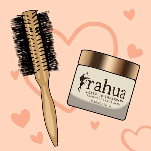 Rahua Leave in treatment with a round hair brush