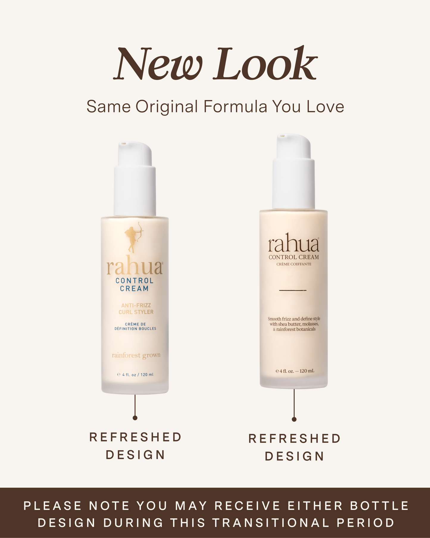 Two bottles of Rahua Control Cream with refreshed design on a white background.