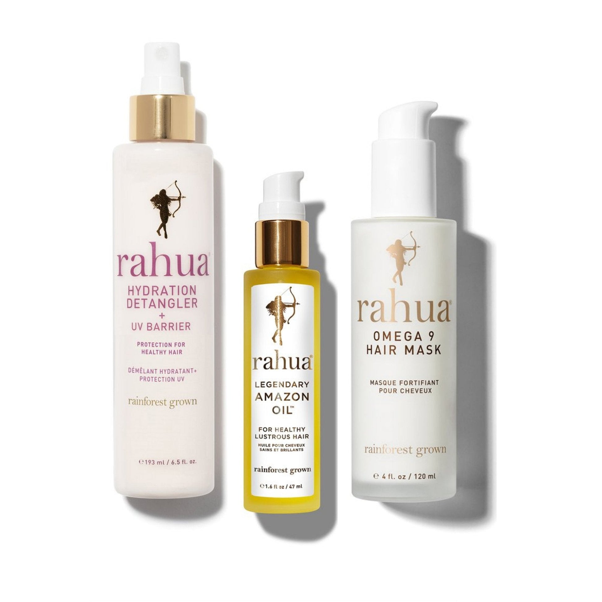 Rahua Hydration detangler + UV barrier, legendary amazon oil and omega 9 hair mask
