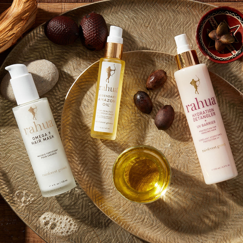 Rahua Hydration detangler, legendary amazon oil and omega 9 hair mask with natural ingredients star anise, rahua sedds, morete